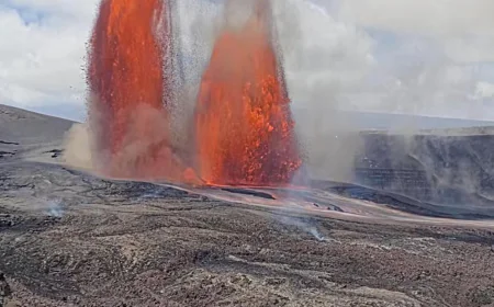 Towering lava fountains of Hawaii's Kilauea volcano trigger park and highway closures