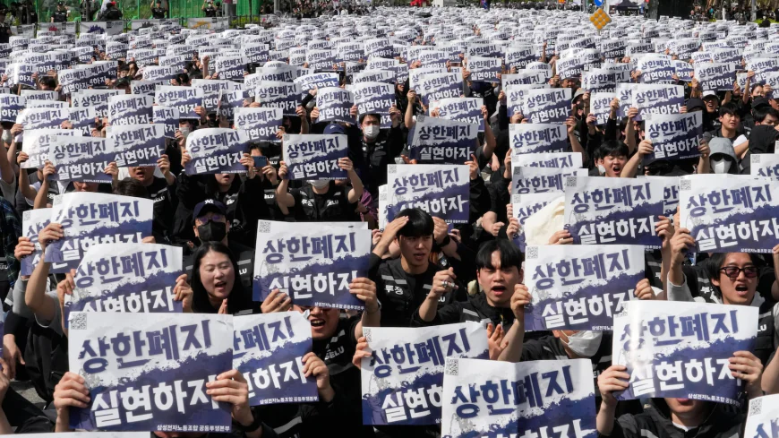 Samsung workers rally in South Korea, demanding higher pay and threatening to strike